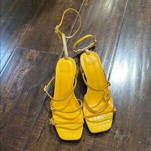 Ann Taylor Yellow Strappy Sandals with Square-Toe Design